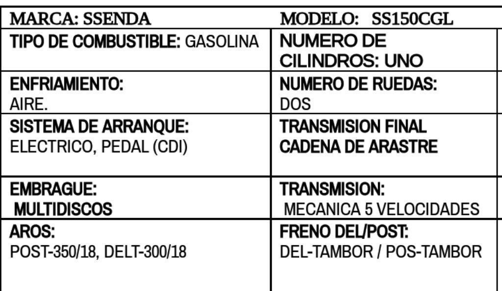 Moto Senda Ss150cgl Año 2016