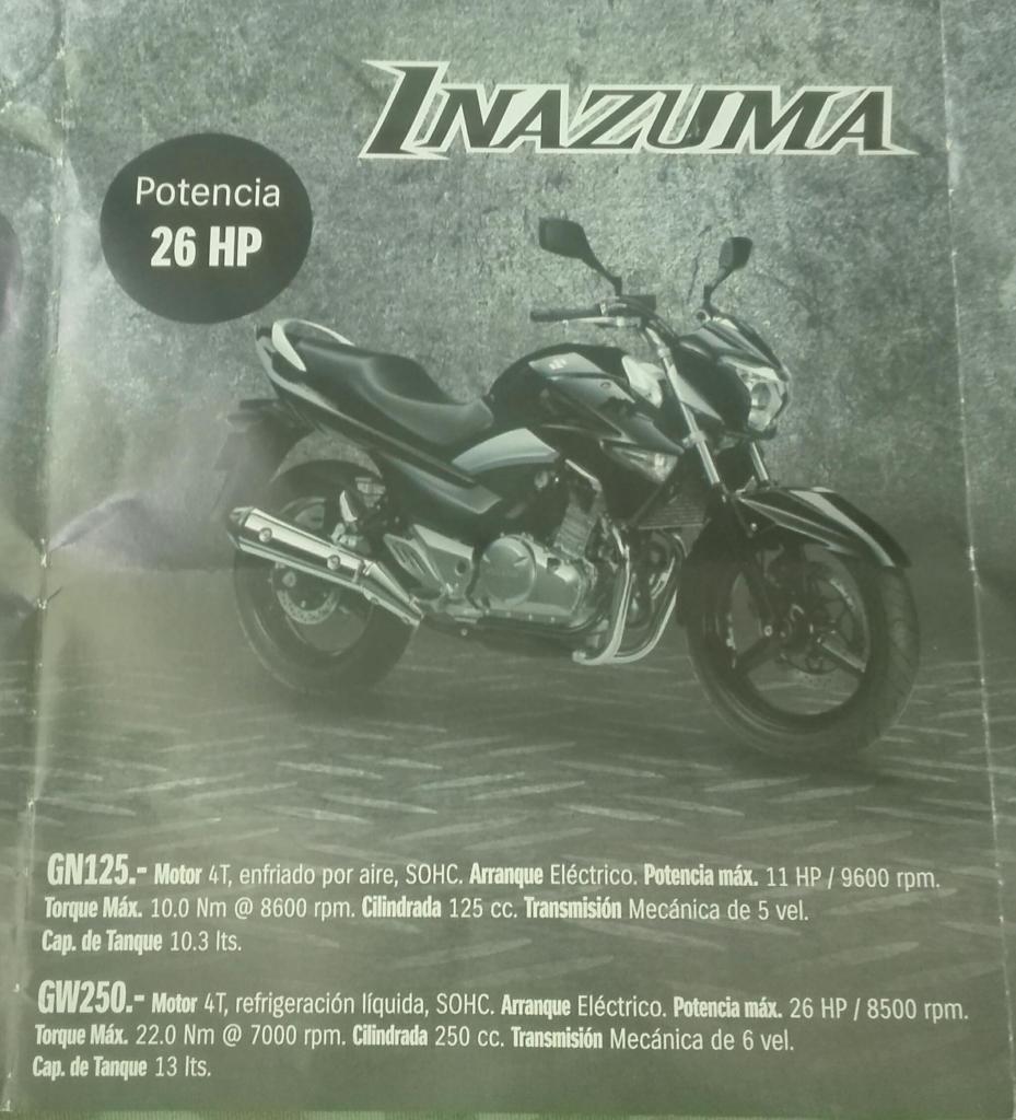 Moto Suzuki Inazuma GW250 color negro venta por motivo de viaje