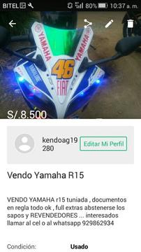 Vendo Yamaha R15 Personalizada