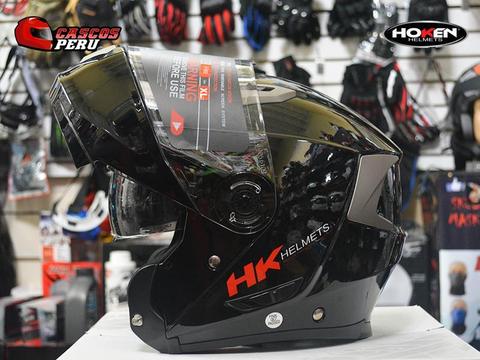 Casco hoken abatible negro brillo moto