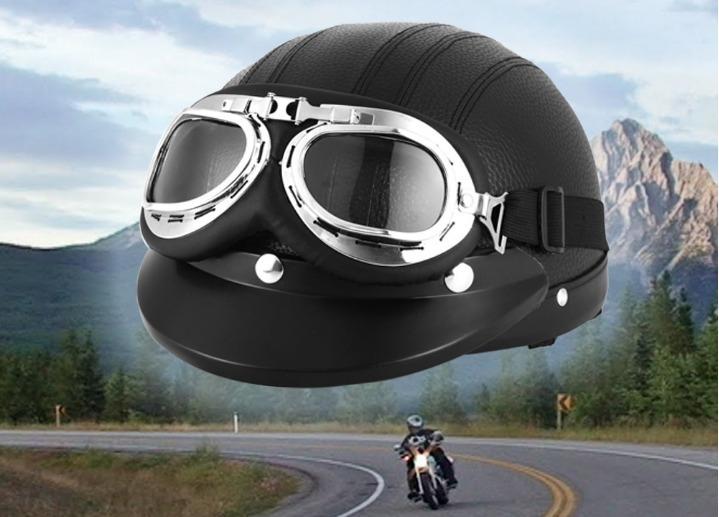 Casco de Motocicleta con Visera De Cuero UV Gafas de Estilo Retro